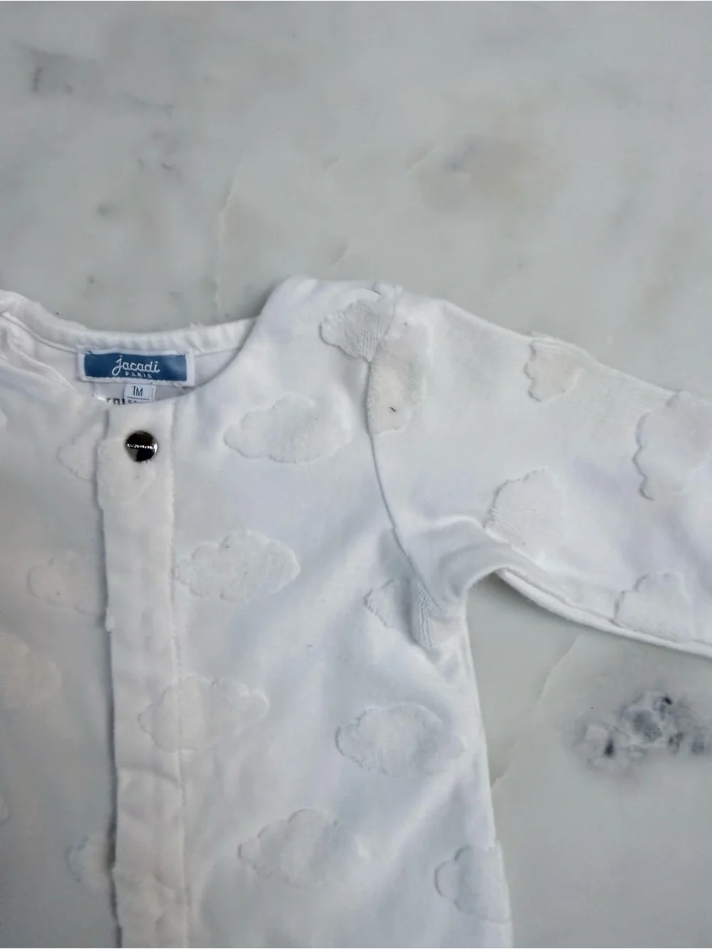 Jacadi White Cloud Embossed Footed One-Piece
